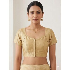 Ri Couture Gold Silk Blend Saree Blouse SZ 48-Plus Size Prince Cut Choli